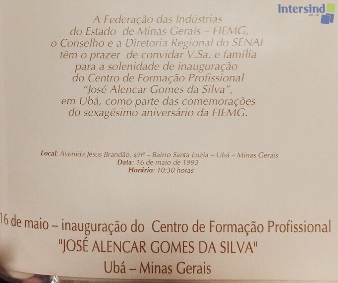 003 - Convite para inauguração do SENAI (maio 1993)